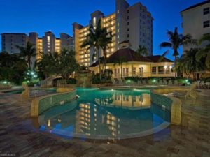 The hot tub area of a Naples resort to relax in after visiting a local spa.