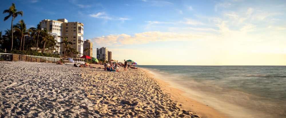 A stretch of shoreline in Vanderbilt Beach, one of the best Naples neighborhoods.