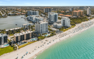 An aerial image of a beach to relax on after going on Florida day trips.