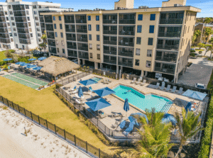 A view of pools near vacation rentals in Naples, FL, to stay at on a fishing trip.