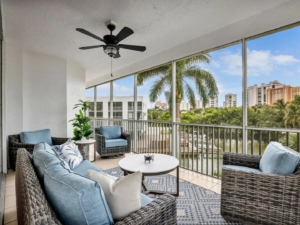 The patio of a Naples rental close to a local park.